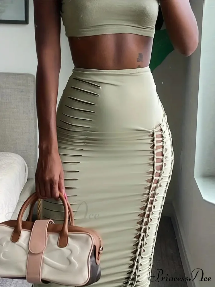 Ochre Crop Top and Skirt Set - Image 4