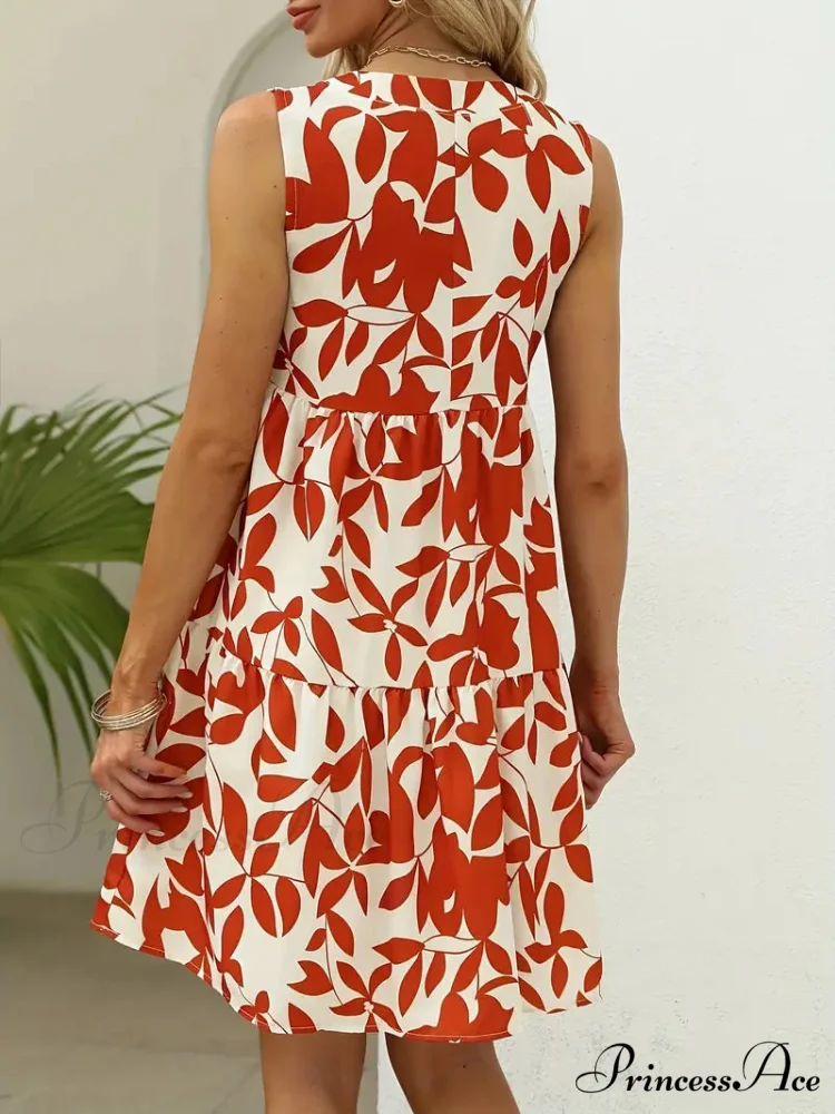 Orange Casual Notched Neck Tiered Dress - Image 2