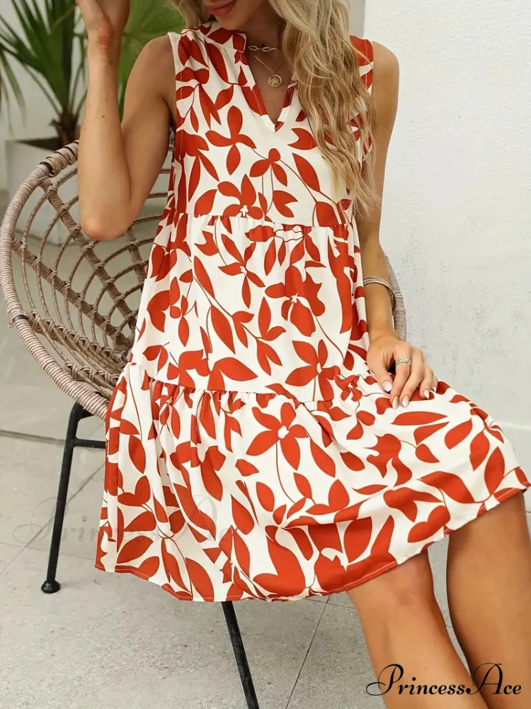 Orange Casual Notched Neck Tiered Dress - Image 6