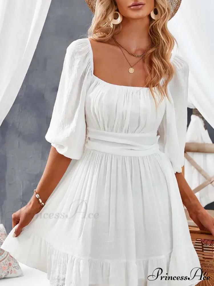 Summer Dress with Lantern Sleeves and Square Neck Ruffle Back - Image 2