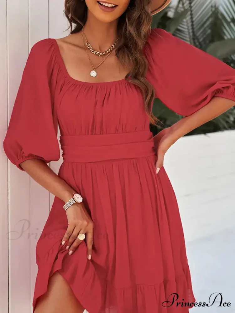 Summer Dress with Lantern Sleeves and Square Neck Ruffle Back - Image 4