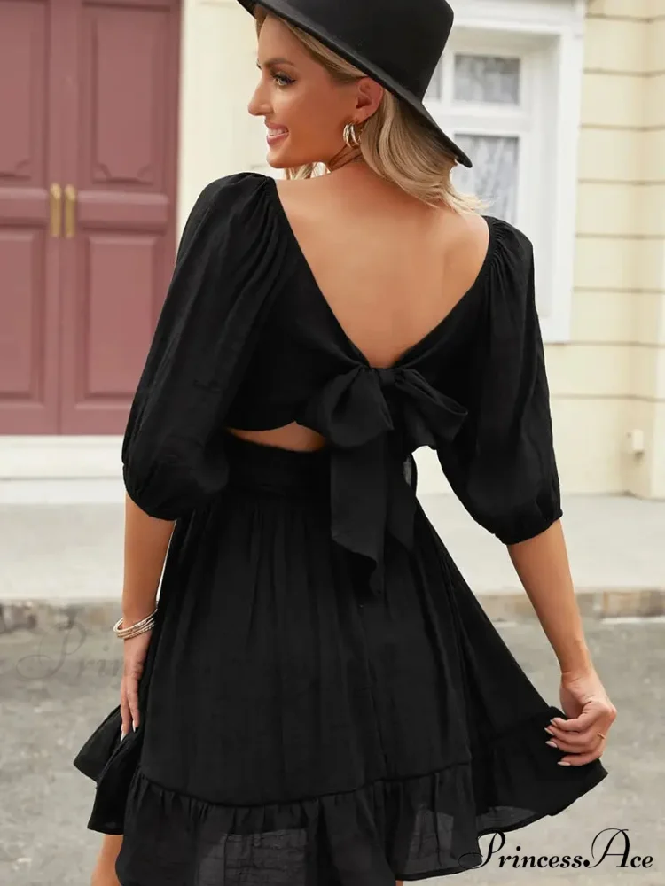 Summer Dress with Lantern Sleeves and Square Neck Ruffle Back - Image 8