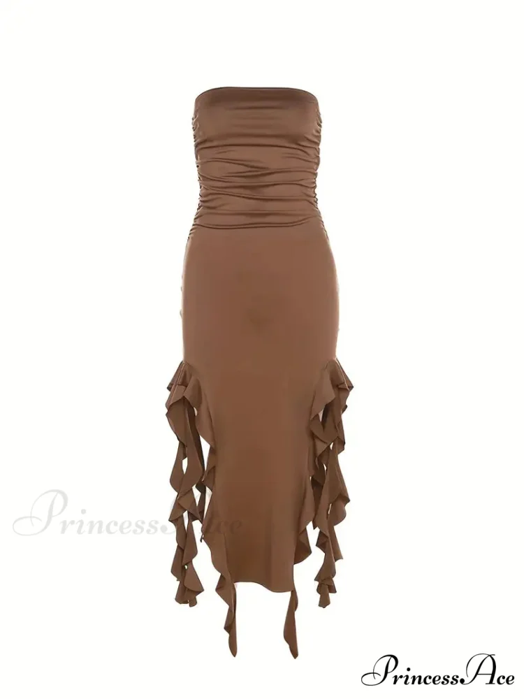 Strapless Ruched Side Slit Party Dress - Image 3