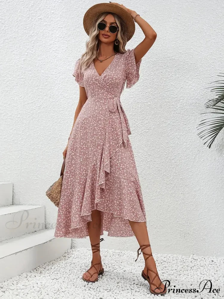 Floral Print Surplice Neck Tied Dress with Flutter Sleeves - Image 6