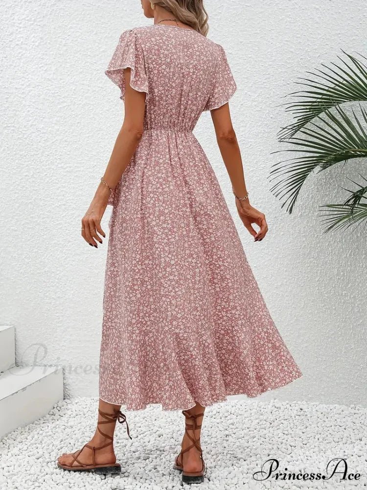 Floral Print Surplice Neck Tied Dress with Flutter Sleeves - Image 7