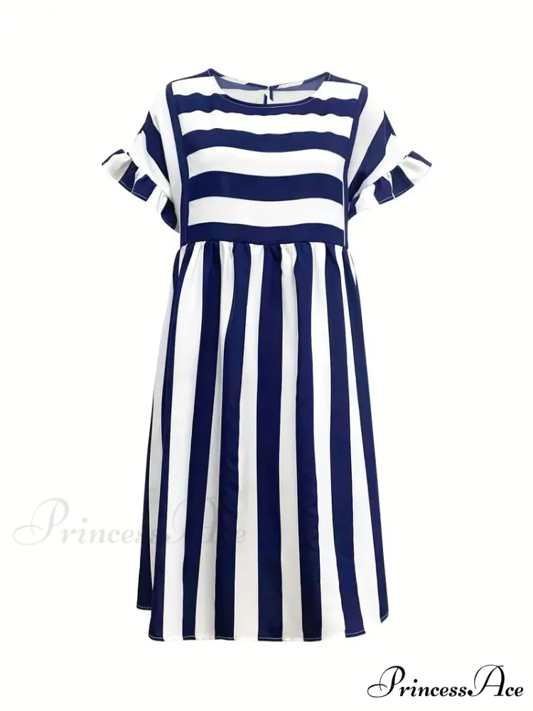 Navy Striped Summer Dress with Short Sleeves - Image 10