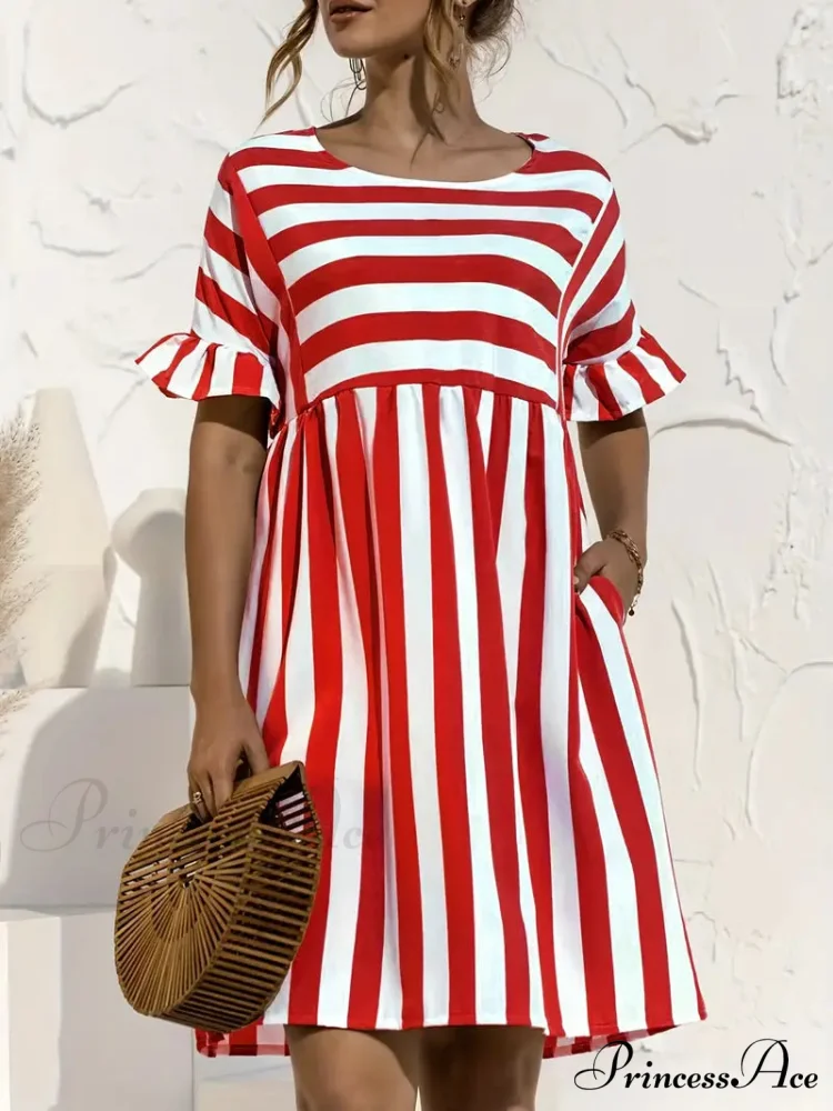 Navy Striped Summer Dress with Short Sleeves - Image 3