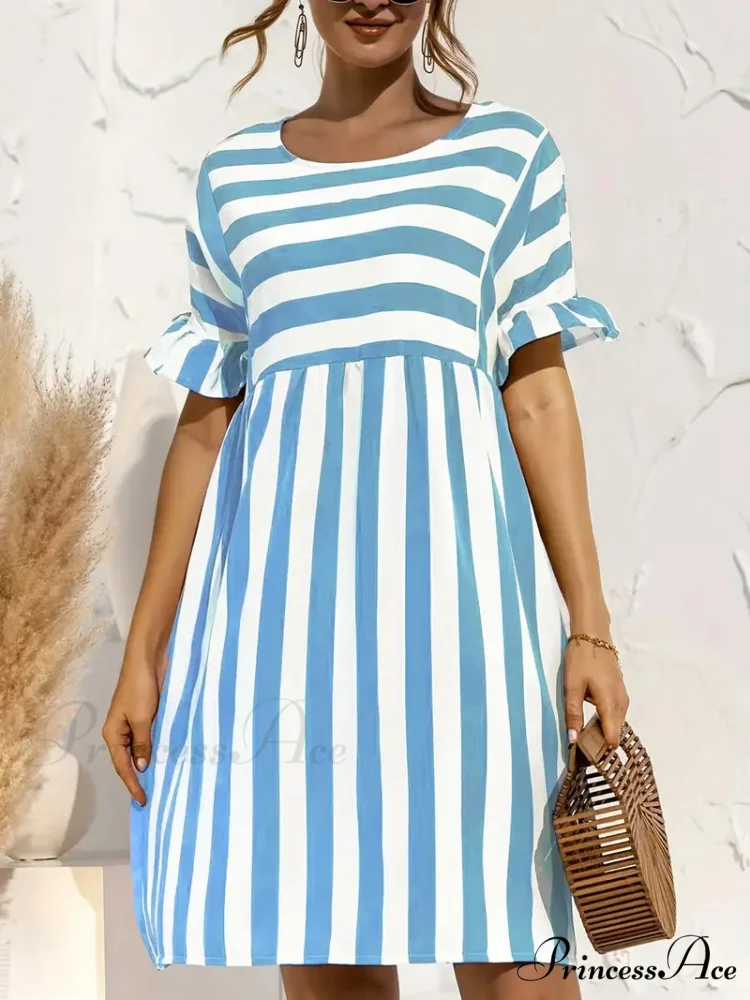 Navy Striped Summer Dress with Short Sleeves - Image 4