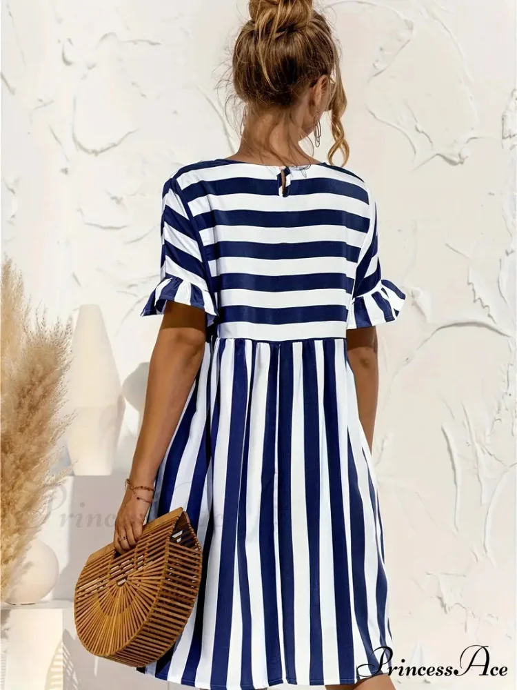 Navy Striped Summer Dress with Short Sleeves - Image 5