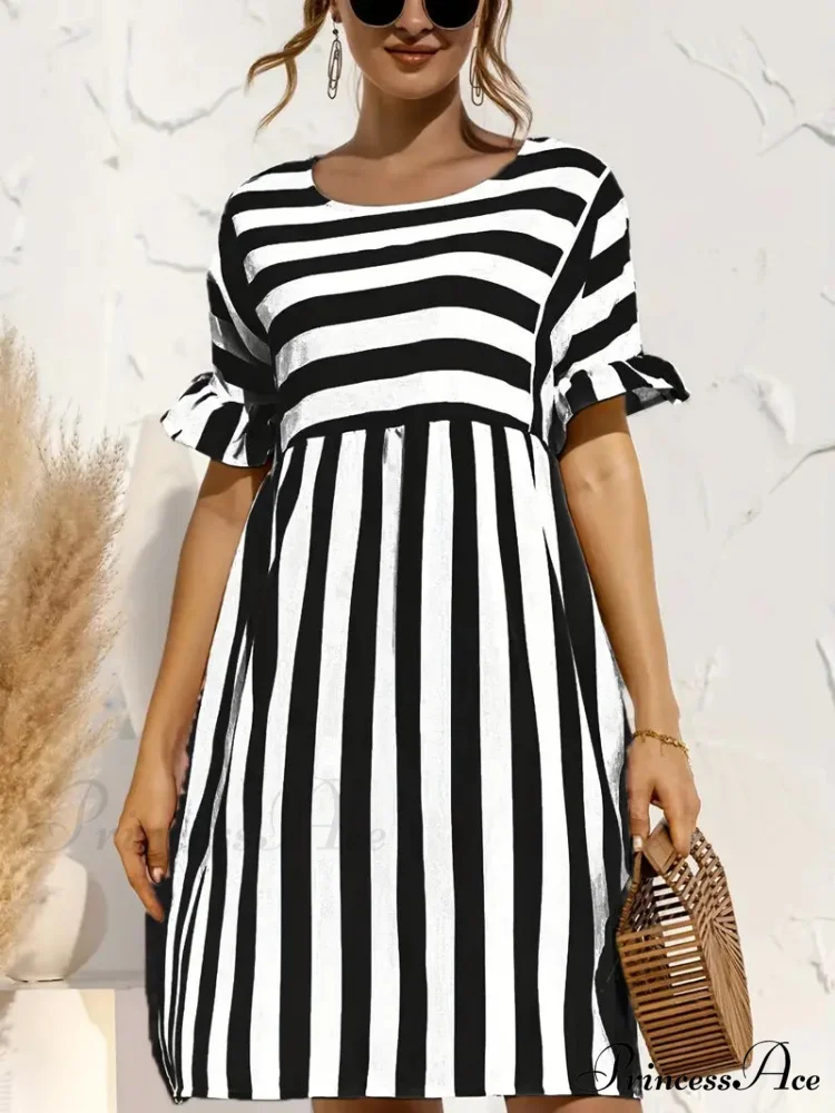 Navy Striped Summer Dress with Short Sleeves - Image 6