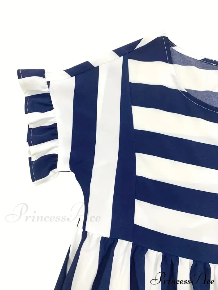 Navy Striped Summer Dress with Short Sleeves - Image 7