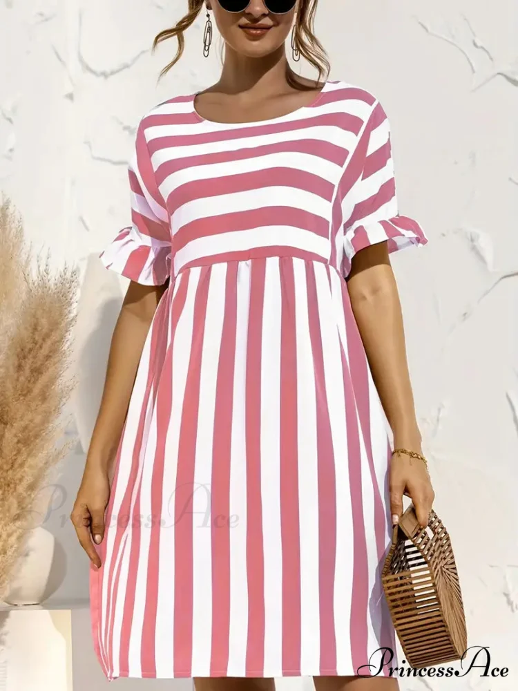 Navy Striped Summer Dress with Short Sleeves - Image 8