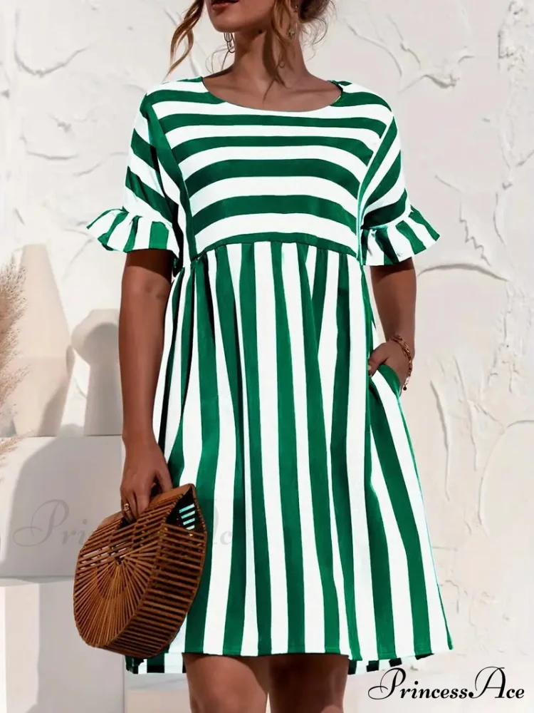 Navy Striped Summer Dress with Short Sleeves - Image 9