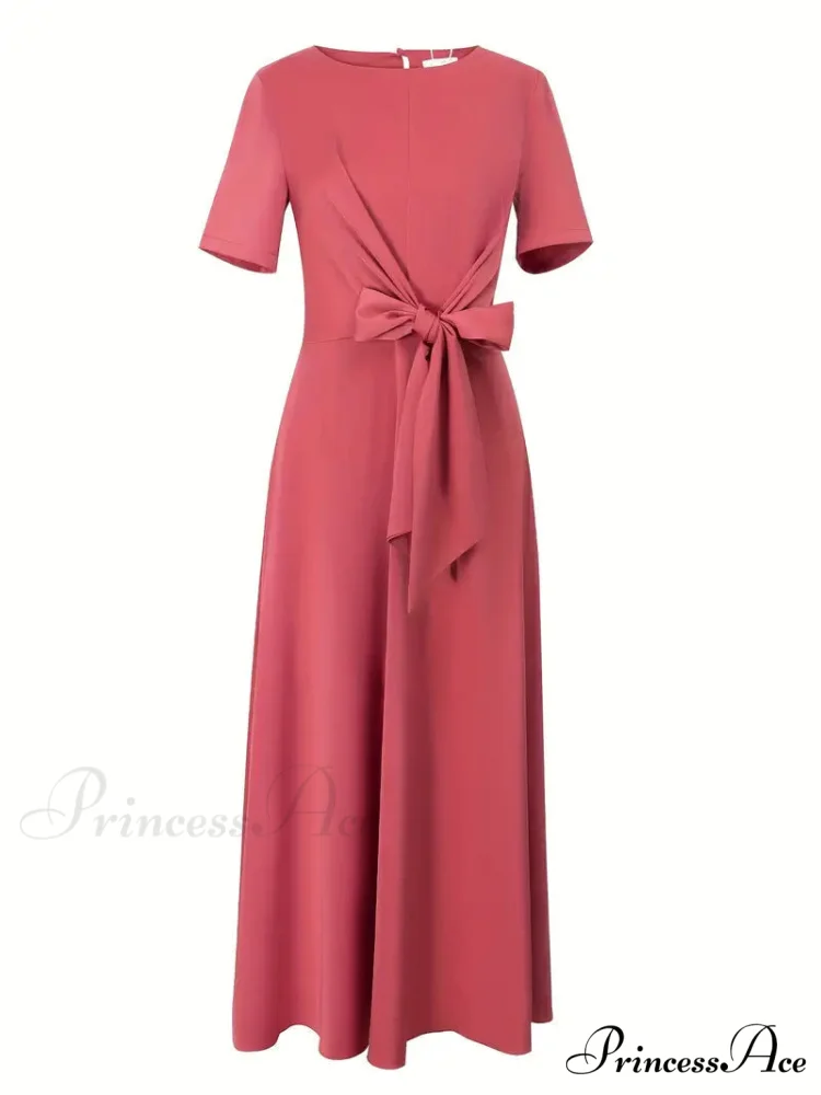 Midi Knotted Keyhole Dress with Crew Neck - Image 2