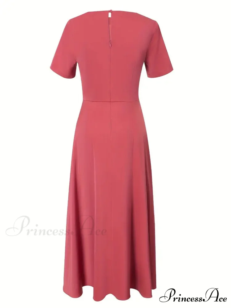Midi Knotted Keyhole Dress with Crew Neck - Image 3