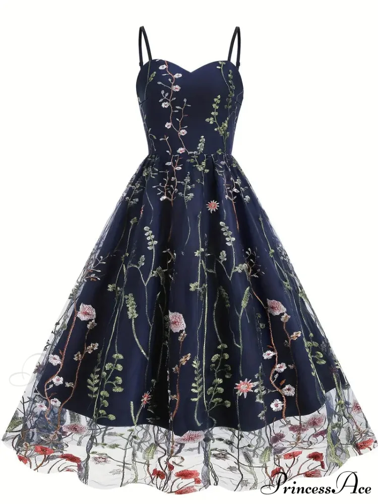 Mesh Floral Embroidery A Line Party Dress for Summer - Image 2