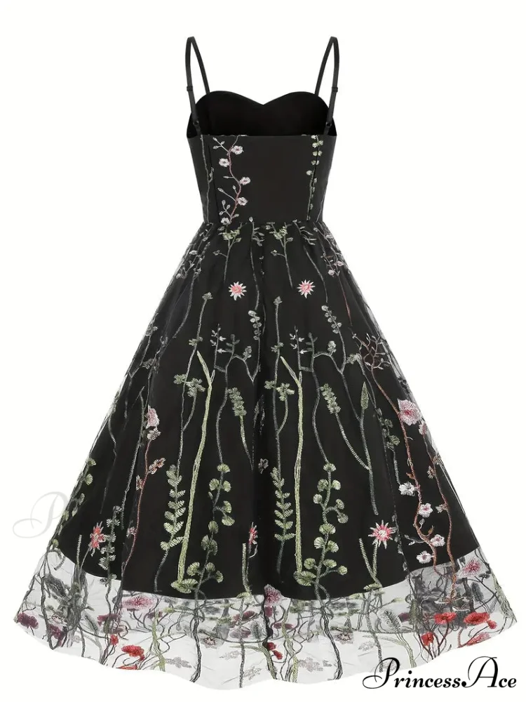 Mesh Floral Embroidery A Line Party Dress for Summer - Image 3