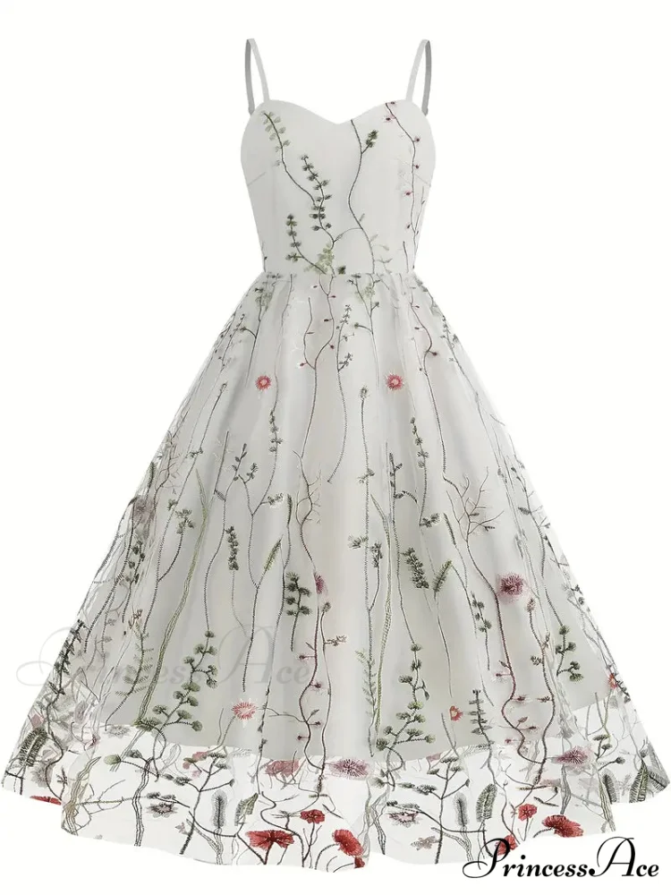 Mesh Floral Embroidery A Line Party Dress for Summer - Image 4