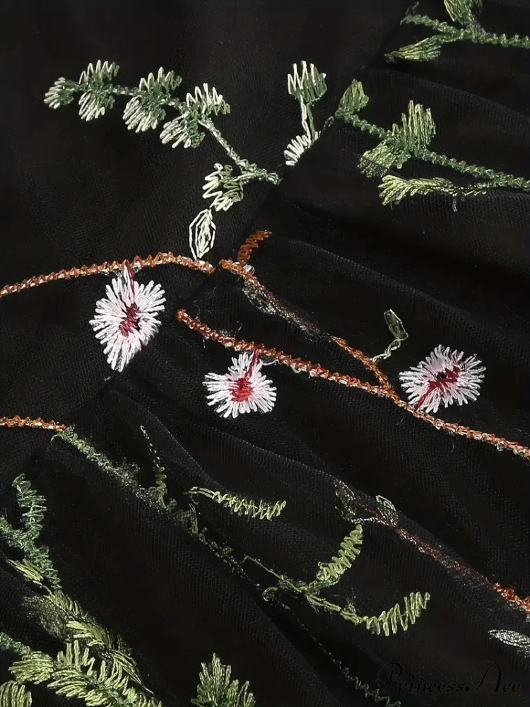 Mesh Floral Embroidery A Line Party Dress for Summer - Image 5