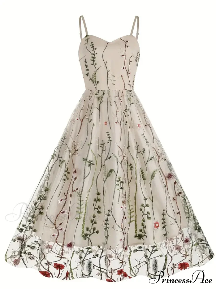 Mesh Floral Embroidery A Line Party Dress for Summer - Image 6