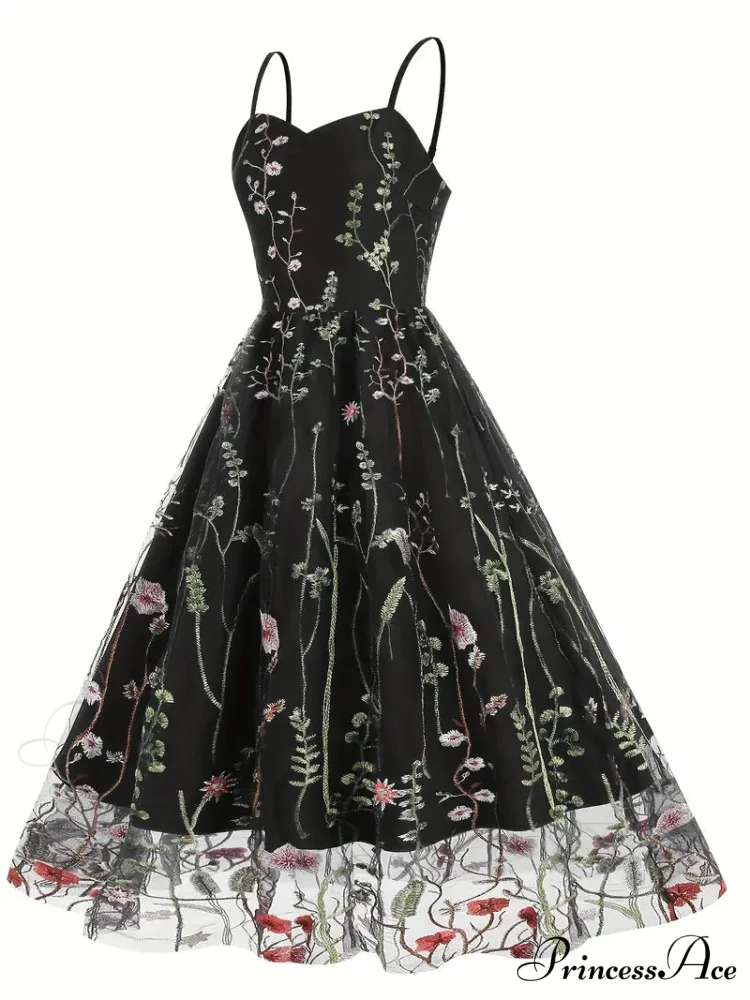Mesh Floral Embroidery A Line Party Dress for Summer - Image 7