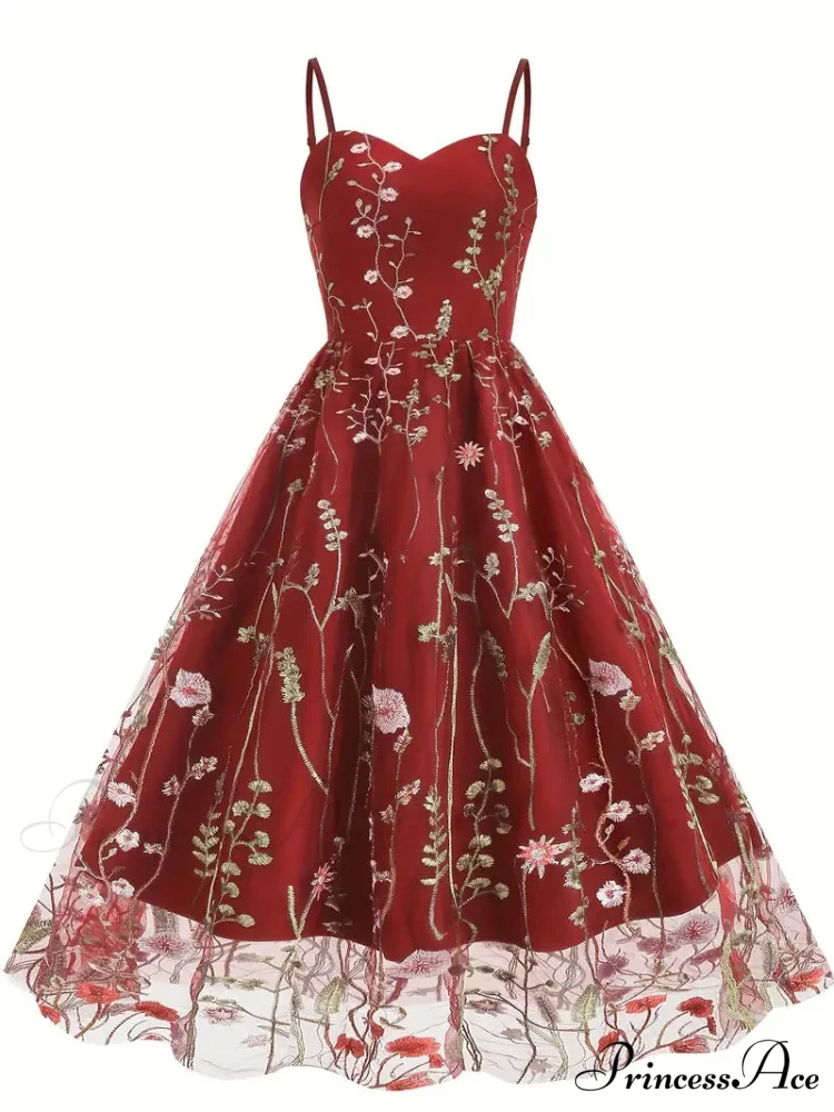 Mesh Floral Embroidery A Line Party Dress for Summer - Image 8