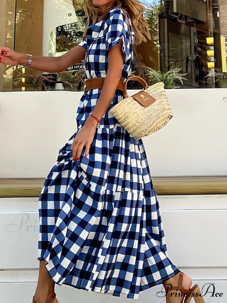 Blue Short Sleeve Button Dress - Image 2