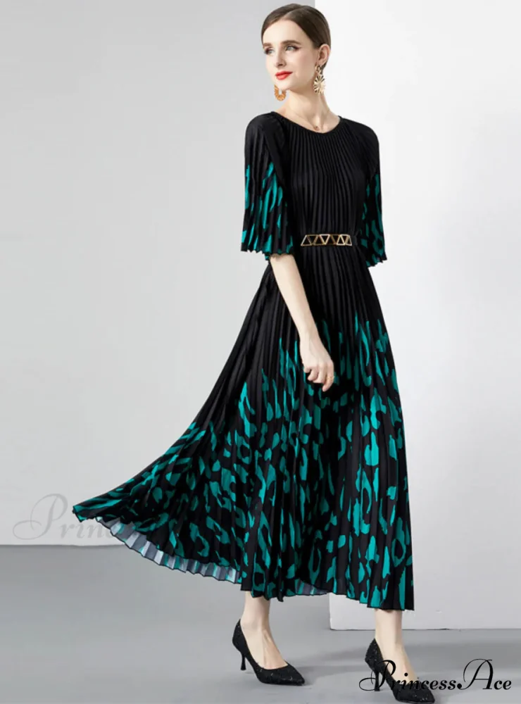 Leopard Print Pleated Loose Dress - Image 2