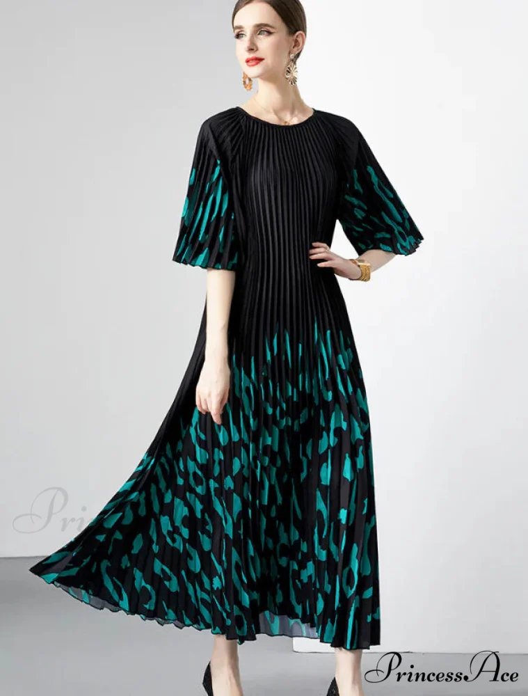 Leopard Print Pleated Loose Dress - Image 3
