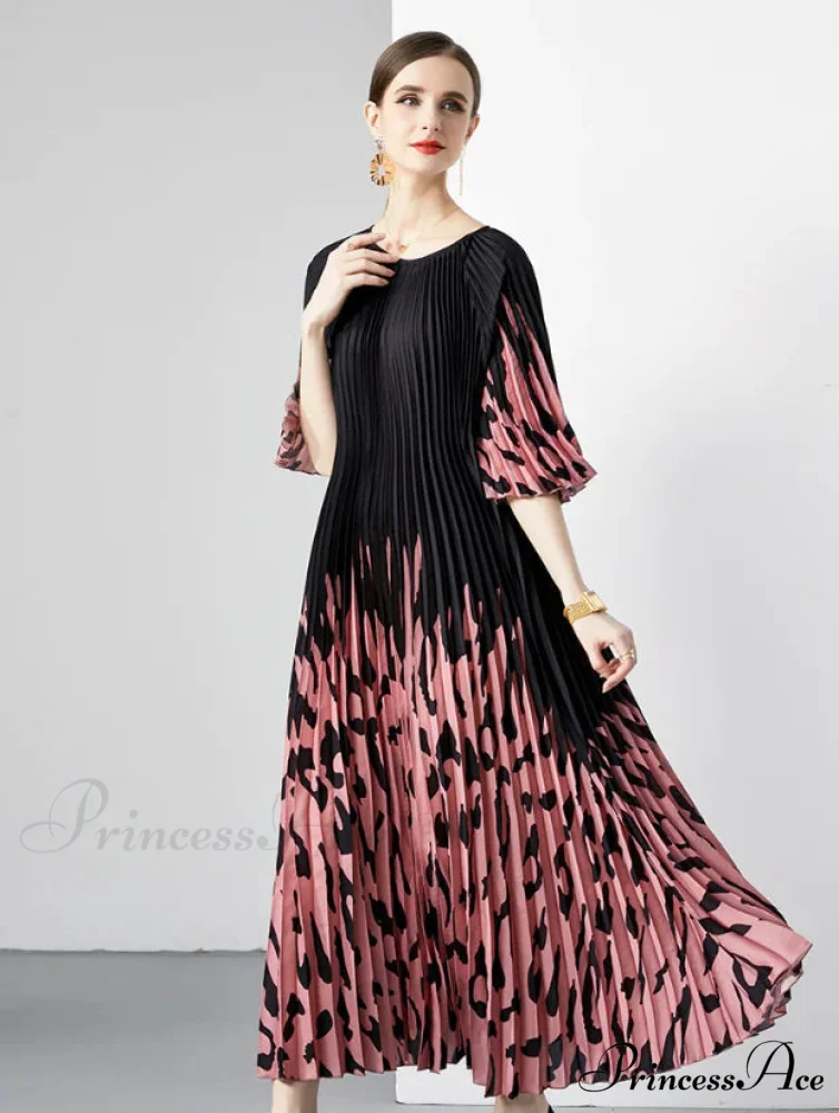 Leopard Print Pleated Loose Dress - Image 5