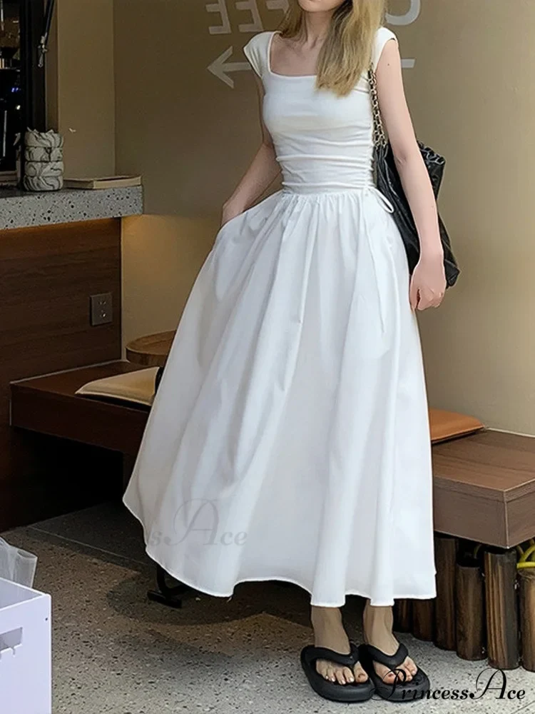 High Waist Hollow Square Neck Knitted Long Dress for Summer - Image 2