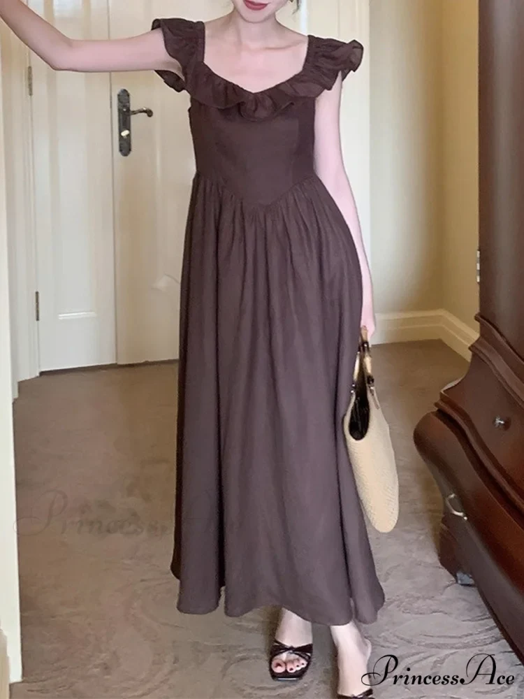 Elegant High Waist Hollow Long Dress with Retro Ruffle Backless - Image 2