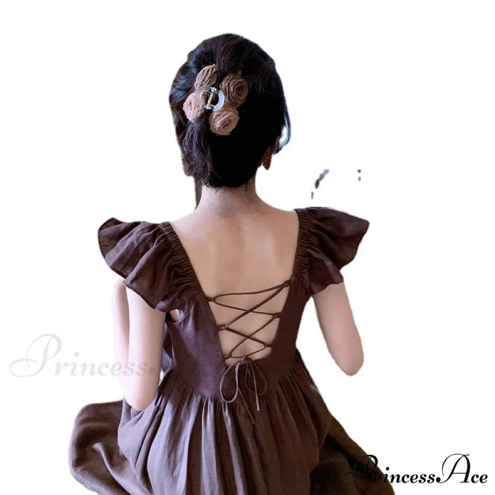 Elegant High Waist Hollow Long Dress with Retro Ruffle Backless - Image 5