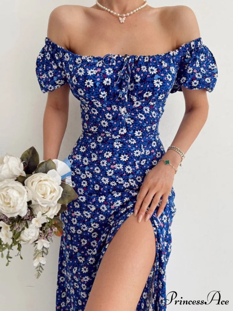 Floral Slit Midi Dress with Off The Shoulder Design - Image 2