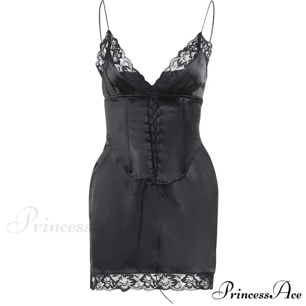Lace Up Front Cami Dress with Contrast Lace - Image 4