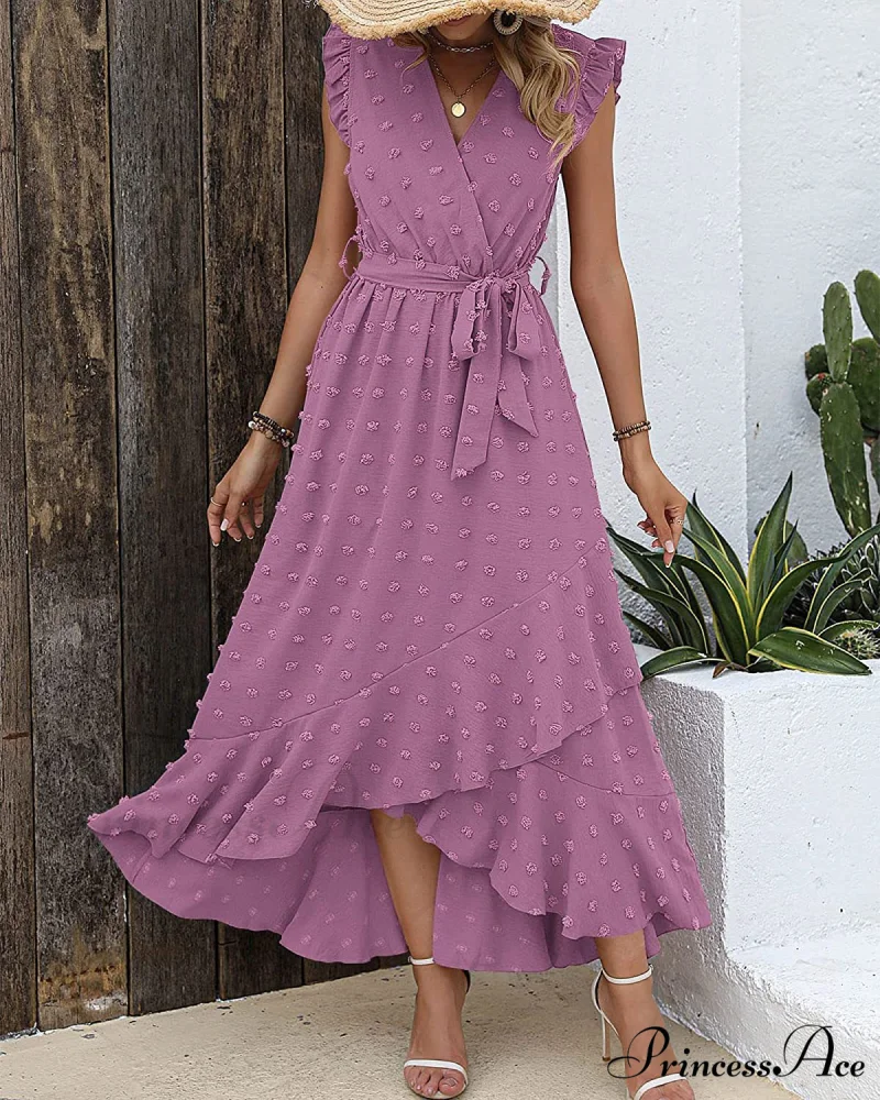 Swiss Dot Cap Sleeve Knot Front Dress in Yellow - Image 10