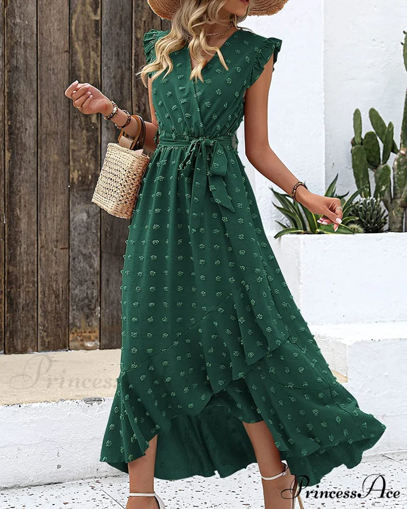 Swiss Dot Cap Sleeve Knot Front Dress in Yellow - Image 2