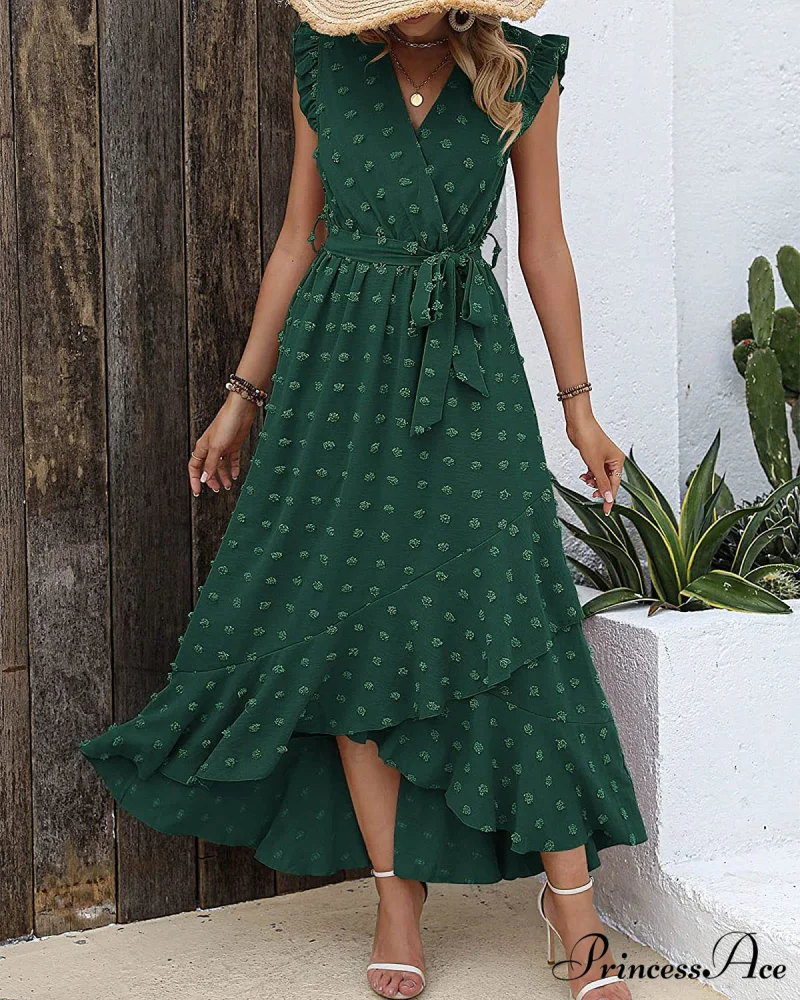 Swiss Dot Cap Sleeve Knot Front Dress in Yellow - Image 5