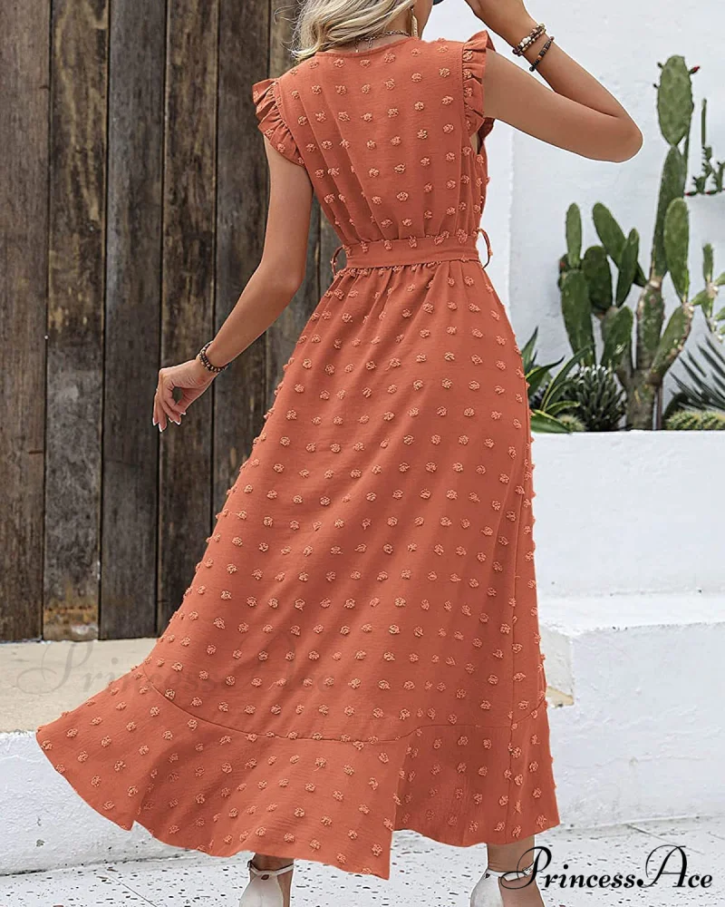 Swiss Dot Cap Sleeve Knot Front Dress in Yellow - Image 6