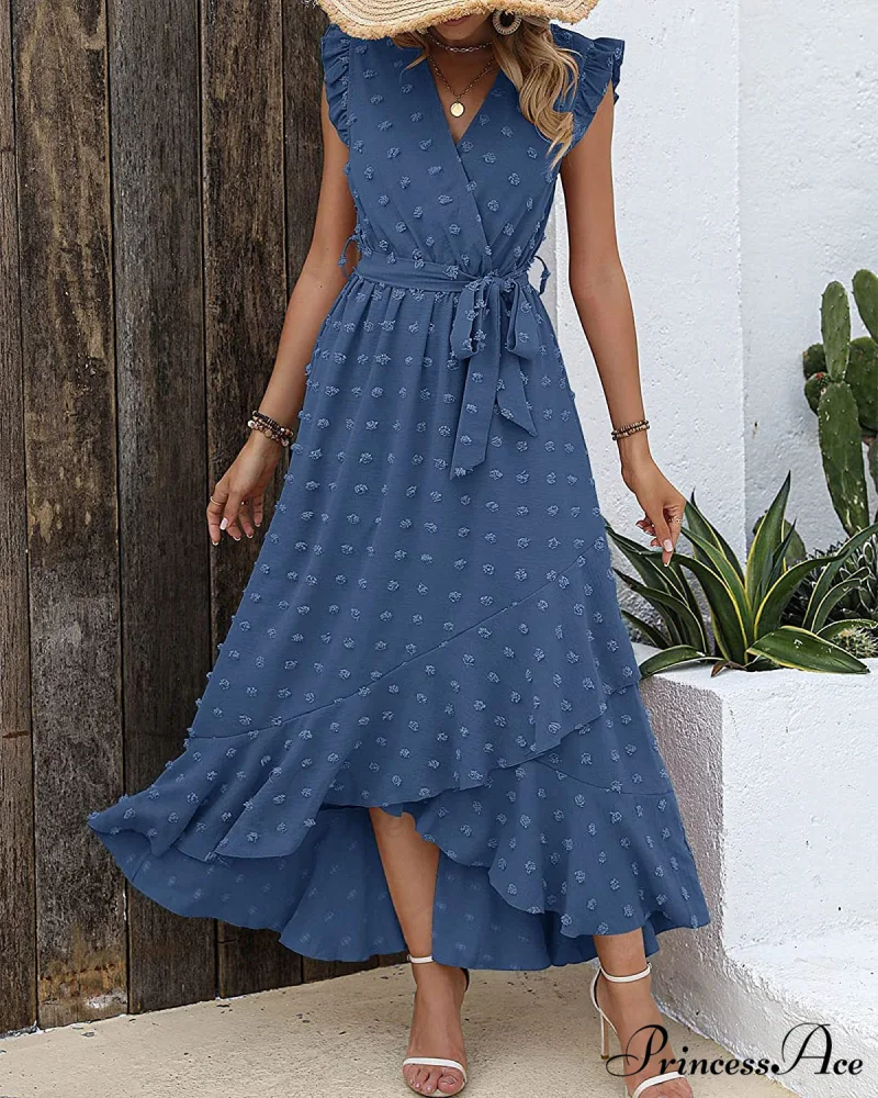 Swiss Dot Cap Sleeve Knot Front Dress in Yellow - Image 7