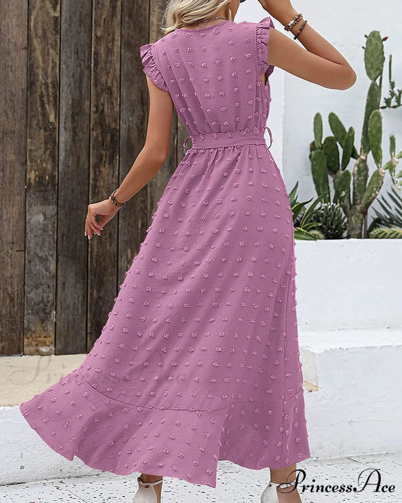 Swiss Dot Cap Sleeve Knot Front Dress in Yellow - Image 9