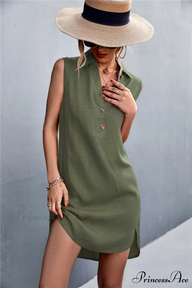 Sleeveless Black Half Button Dress - Image 3