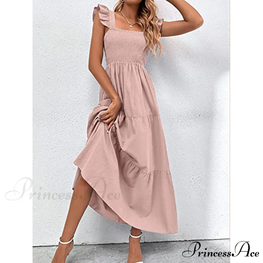 Pink Ruffled Straps Smocked Dress - Image 10