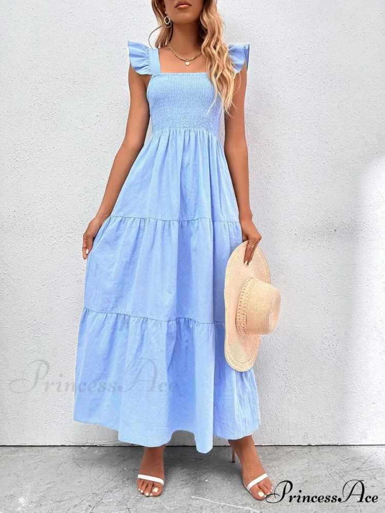 Pink Ruffled Straps Smocked Dress - Image 2