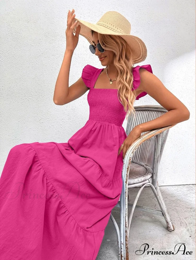 Pink Ruffled Straps Smocked Dress - Image 3