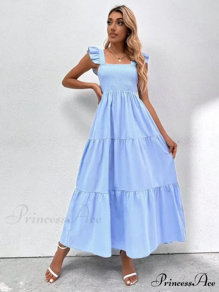 Pink Ruffled Straps Smocked Dress - Image 4