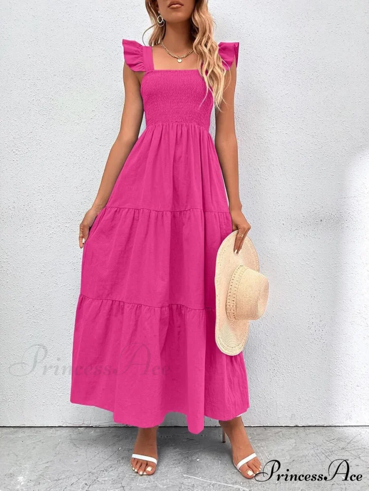 Pink Ruffled Straps Smocked Dress - Image 6