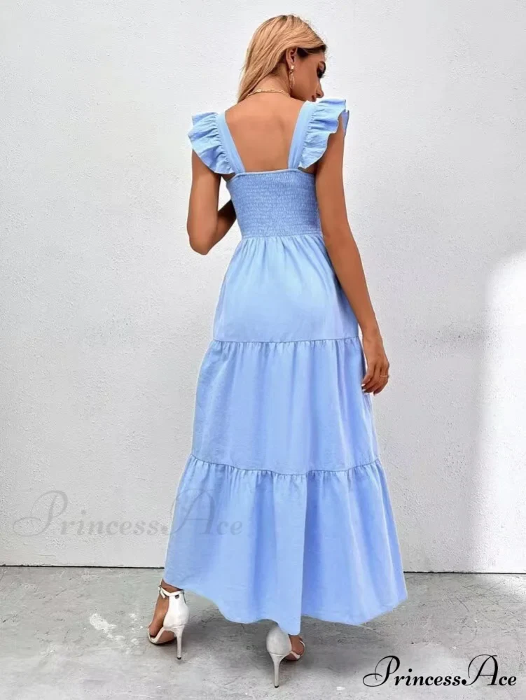 Pink Ruffled Straps Smocked Dress - Image 7