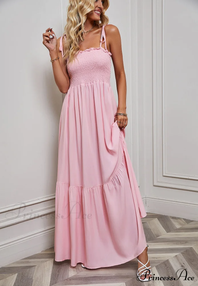 Black Maxi Dress with Tie Back and Ruffle Trim - Image 2