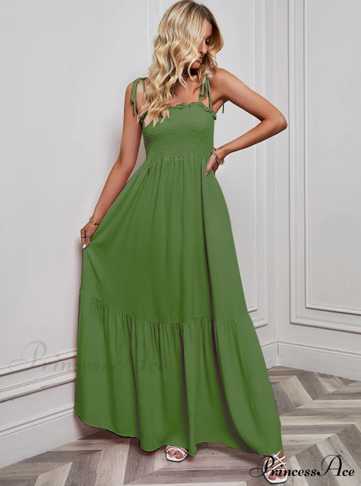Black Maxi Dress with Tie Back and Ruffle Trim - Image 5